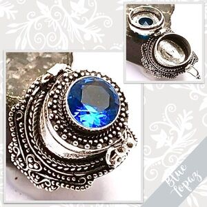 Blue Topaz Eclectic Silver Artisan Poison Ring, Size 7.75 (Light Blue)
